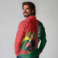 Personalized Portugal Long Sleeve Polo Shirt Rooster With Coat Of Arms - Wonder Print Shop