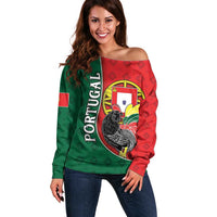 Personalized Portugal Off Shoulder Sweater Rooster With Coat Of Arms - Wonder Print Shop