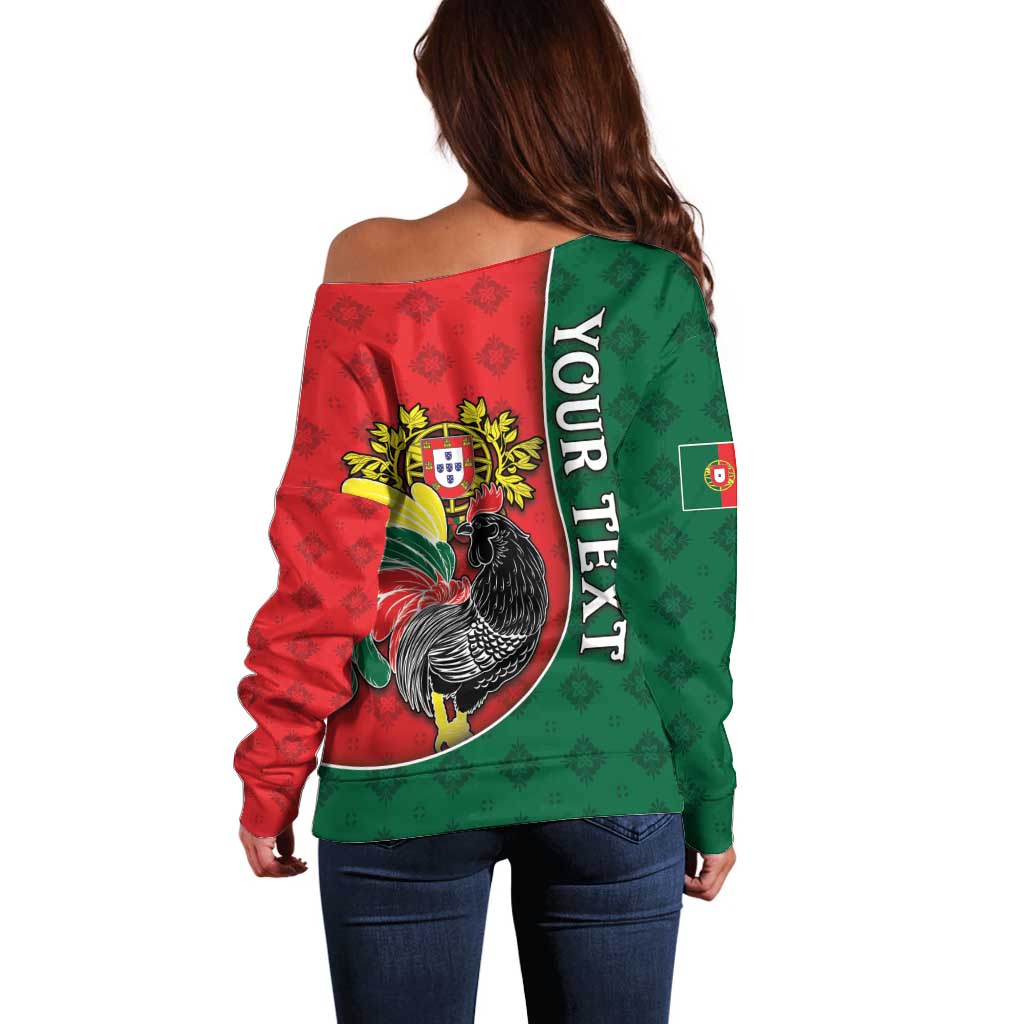 Personalized Portugal Off Shoulder Sweater Rooster With Coat Of Arms - Wonder Print Shop