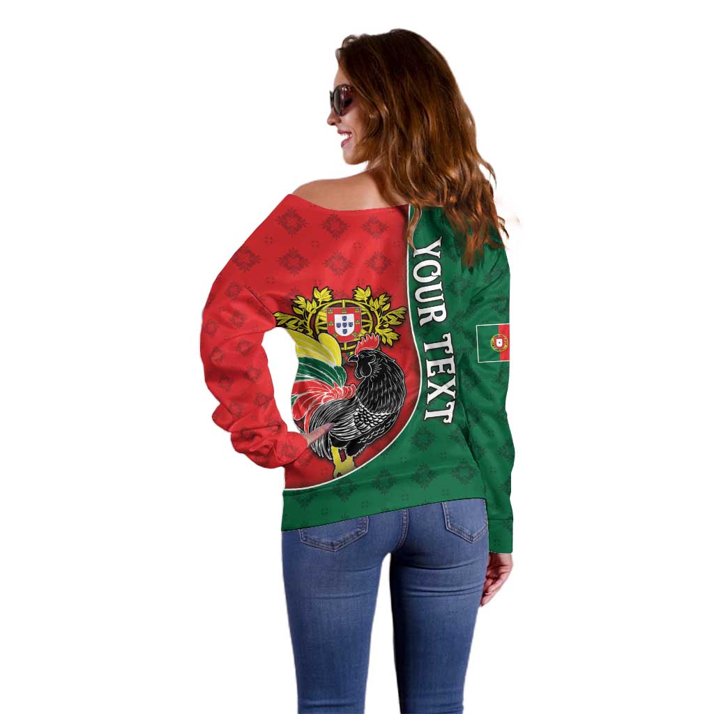 Personalized Portugal Off Shoulder Sweater Rooster With Coat Of Arms - Wonder Print Shop