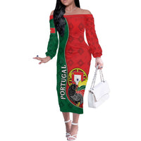 Personalized Portugal Off The Shoulder Long Sleeve Dress Rooster With Coat Of Arms - Wonder Print Shop