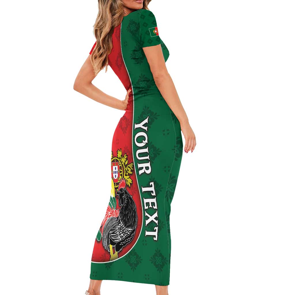 Personalized Portugal Short Sleeve Bodycon Dress Rooster With Coat Of Arms - Wonder Print Shop