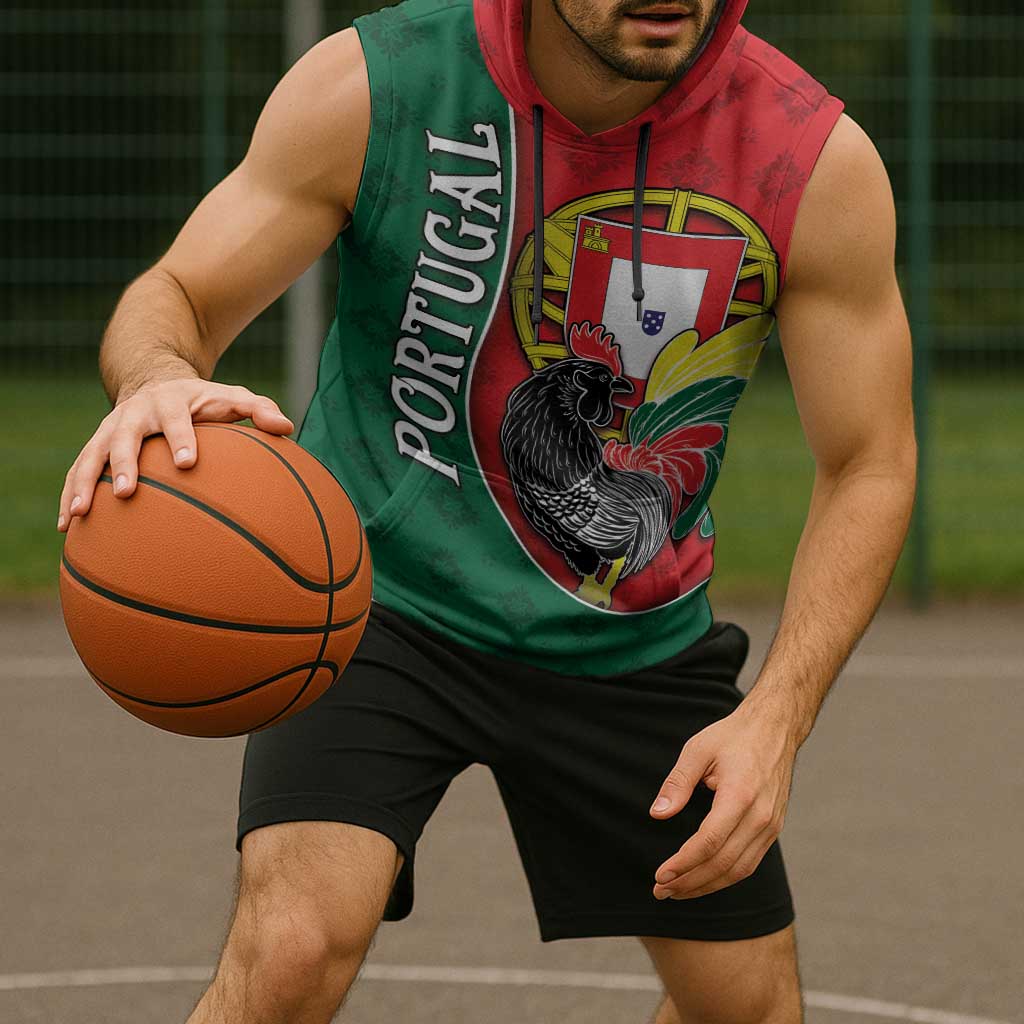 Personalized Portugal Sleeveless Hoodie Rooster With Coat Of Arms - Wonder Print Shop