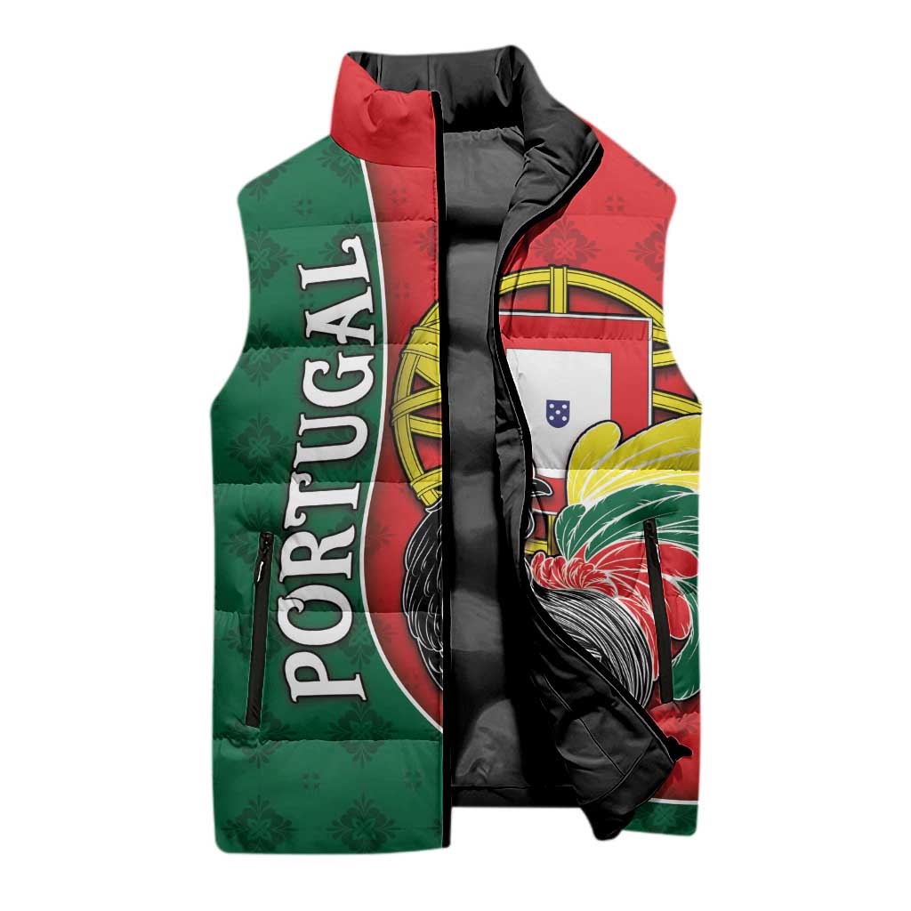 Personalized Portugal Sleeveless Puffer Jacket Rooster With Coat Of Arms - Wonder Print Shop