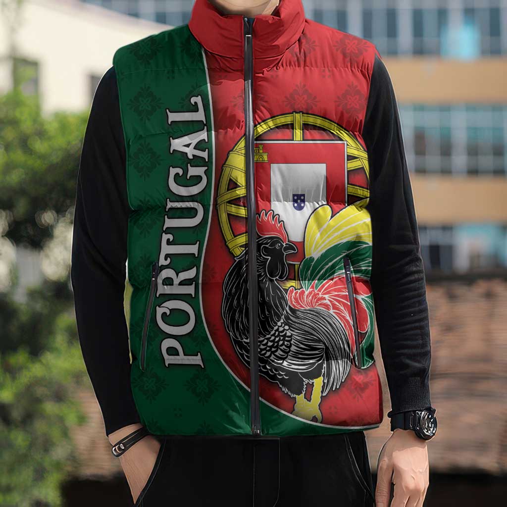 Personalized Portugal Sleeveless Puffer Jacket Rooster With Coat Of Arms - Wonder Print Shop