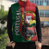 Personalized Portugal Sleeveless Puffer Jacket Rooster With Coat Of Arms - Wonder Print Shop