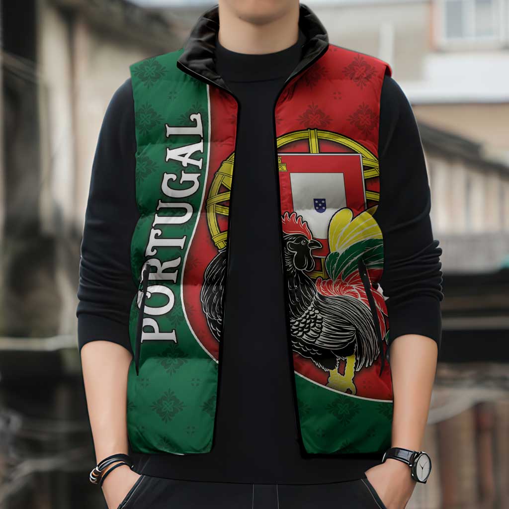 Personalized Portugal Sleeveless Puffer Jacket Rooster With Coat Of Arms - Wonder Print Shop