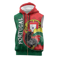 Personalized Portugal Sleeveless Zip Hoodie Rooster With Coat Of Arms - Wonder Print Shop