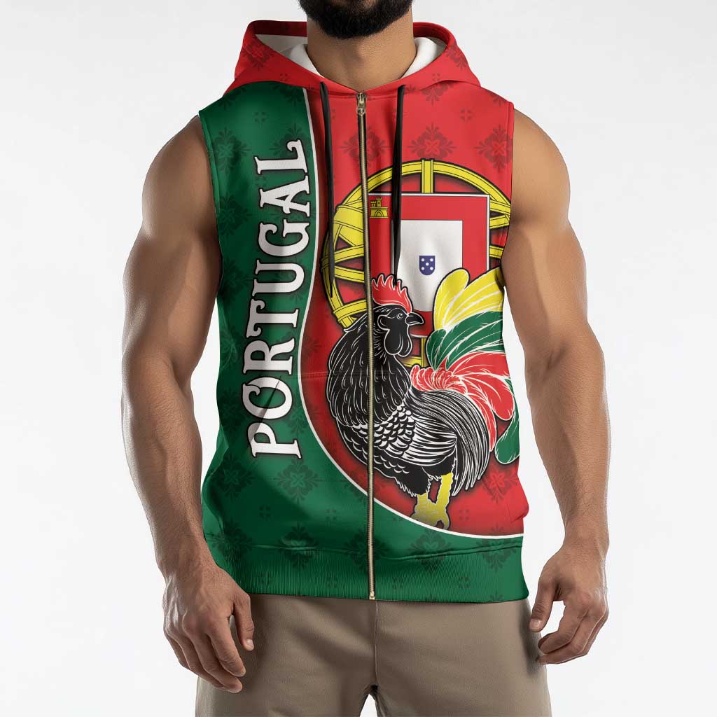 Personalized Portugal Sleeveless Zip Hoodie Rooster With Coat Of Arms - Wonder Print Shop