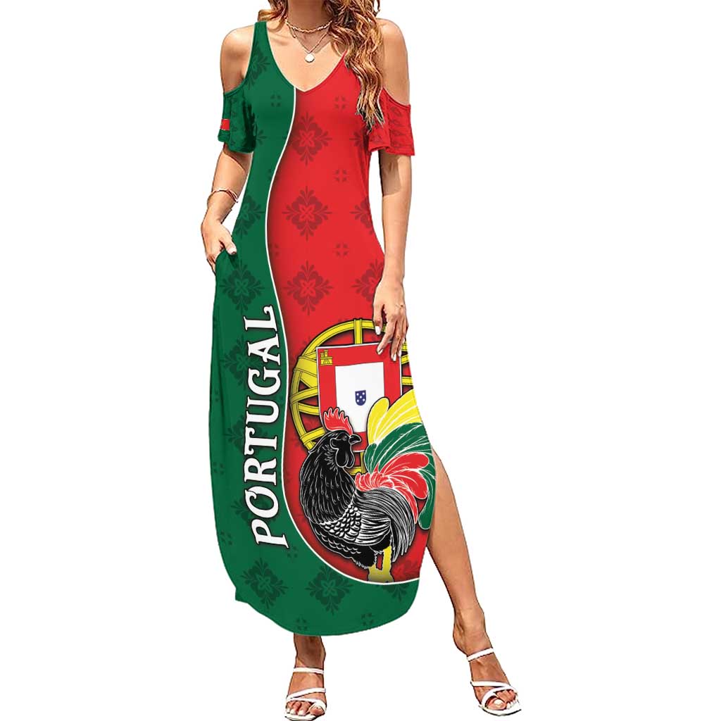 Personalized Portugal Summer Maxi Dress Rooster With Coat Of Arms - Wonder Print Shop