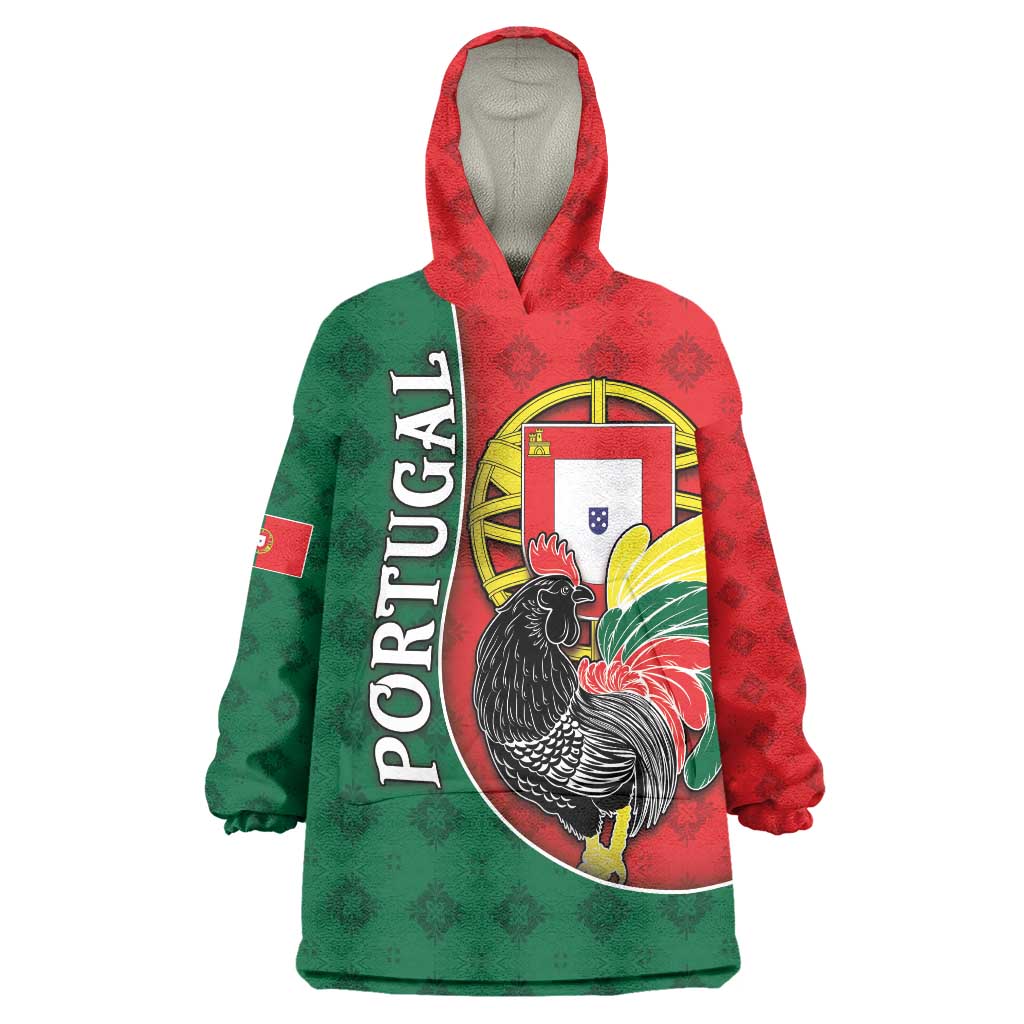Personalized Portugal Wearable Blanket Hoodie Rooster With Coat Of Arms - Wonder Print Shop