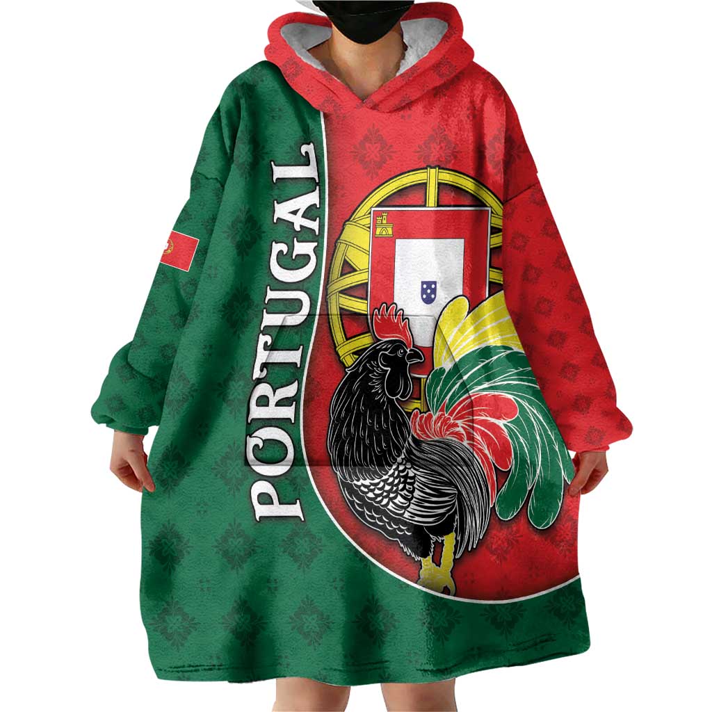 Personalized Portugal Wearable Blanket Hoodie Rooster With Coat Of Arms - Wonder Print Shop