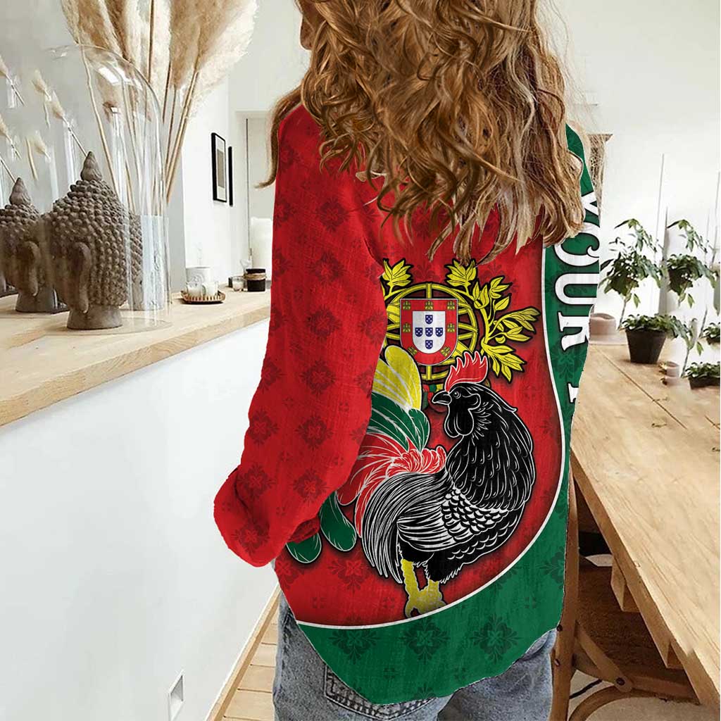 Personalized Portugal Women Casual Shirt Rooster With Coat Of Arms - Wonder Print Shop