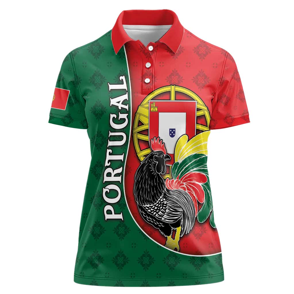 Personalized Portugal Women Polo Shirt Rooster With Coat Of Arms - Wonder Print Shop