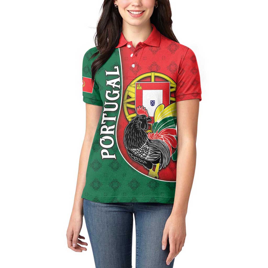 Personalized Portugal Women Polo Shirt Rooster With Coat Of Arms - Wonder Print Shop