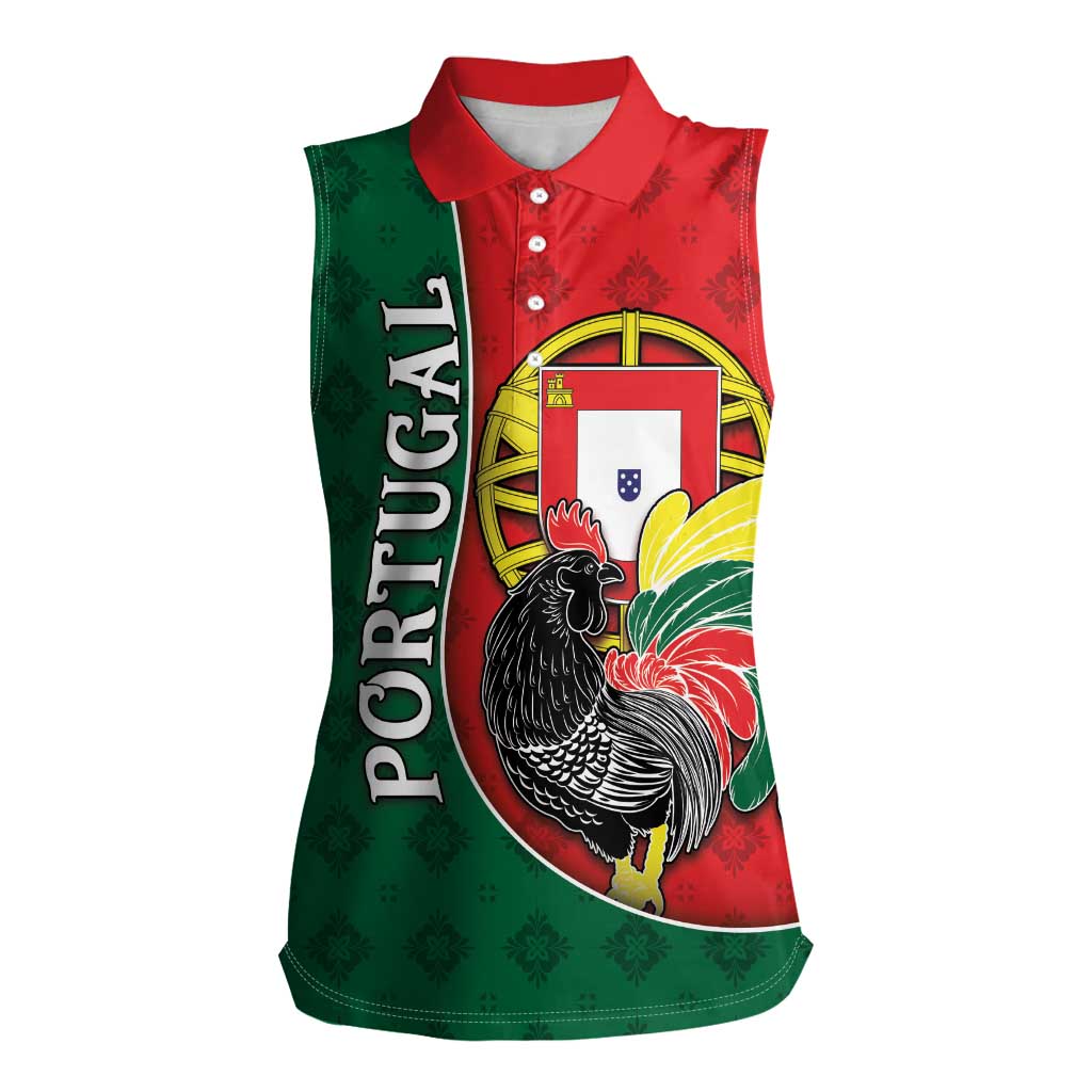 Personalized Portugal Women Sleeveless Polo Shirt Rooster With Coat Of Arms - Wonder Print Shop