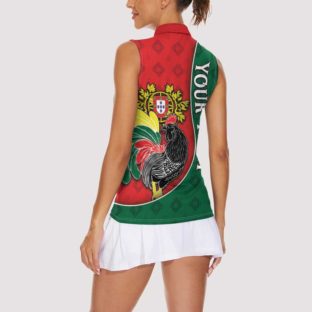 Personalized Portugal Women Sleeveless Polo Shirt Rooster With Coat Of Arms - Wonder Print Shop