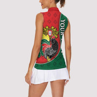 Personalized Portugal Women Sleeveless Polo Shirt Rooster With Coat Of Arms - Wonder Print Shop