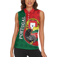 Personalized Portugal Women Sleeveless Polo Shirt Rooster With Coat Of Arms - Wonder Print Shop