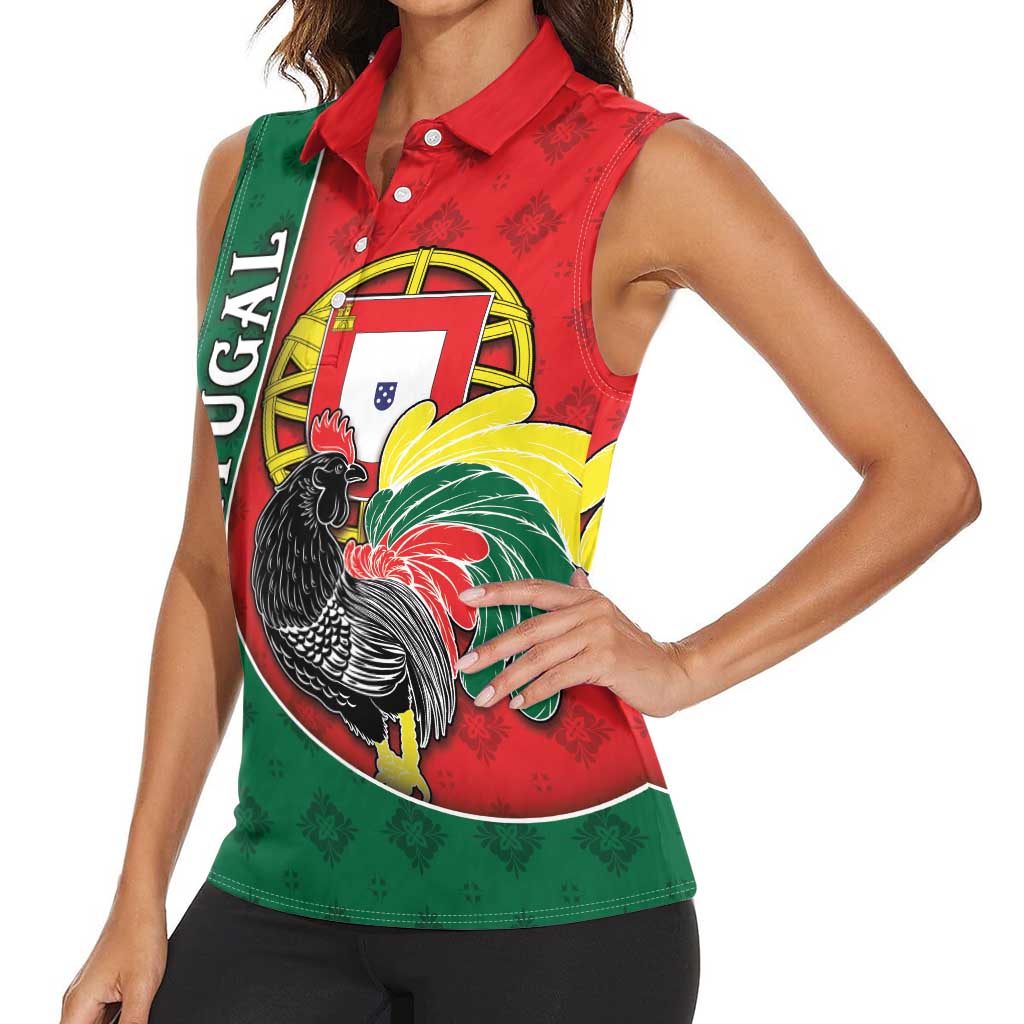 Personalized Portugal Women Sleeveless Polo Shirt Rooster With Coat Of Arms - Wonder Print Shop