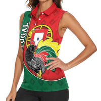 Personalized Portugal Women Sleeveless Polo Shirt Rooster With Coat Of Arms - Wonder Print Shop