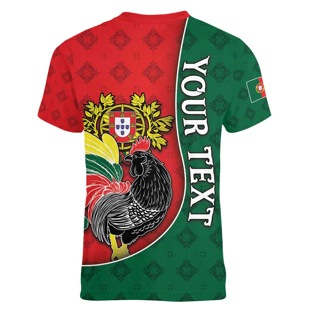 Personalized Portugal Women V-Neck T-Shirt Rooster With Coat Of Arms - Wonder Print Shop
