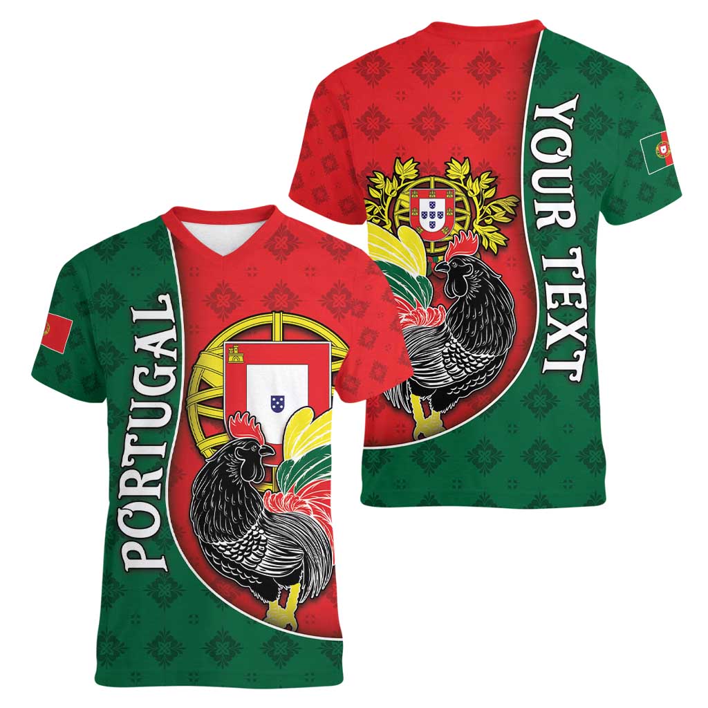Personalized Portugal Women V-Neck T-Shirt Rooster With Coat Of Arms - Wonder Print Shop