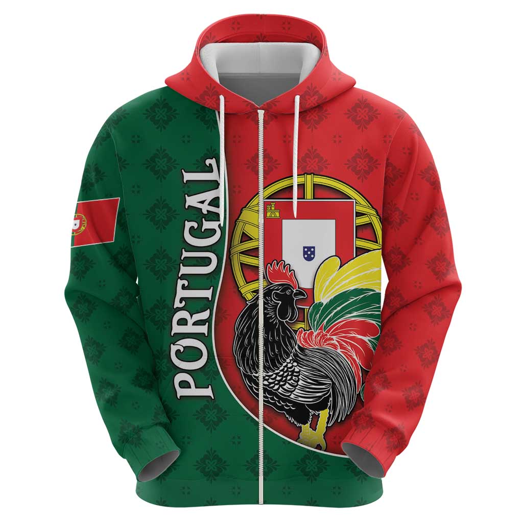 Personalized Portugal Zip Hoodie Rooster With Coat Of Arms - Wonder Print Shop