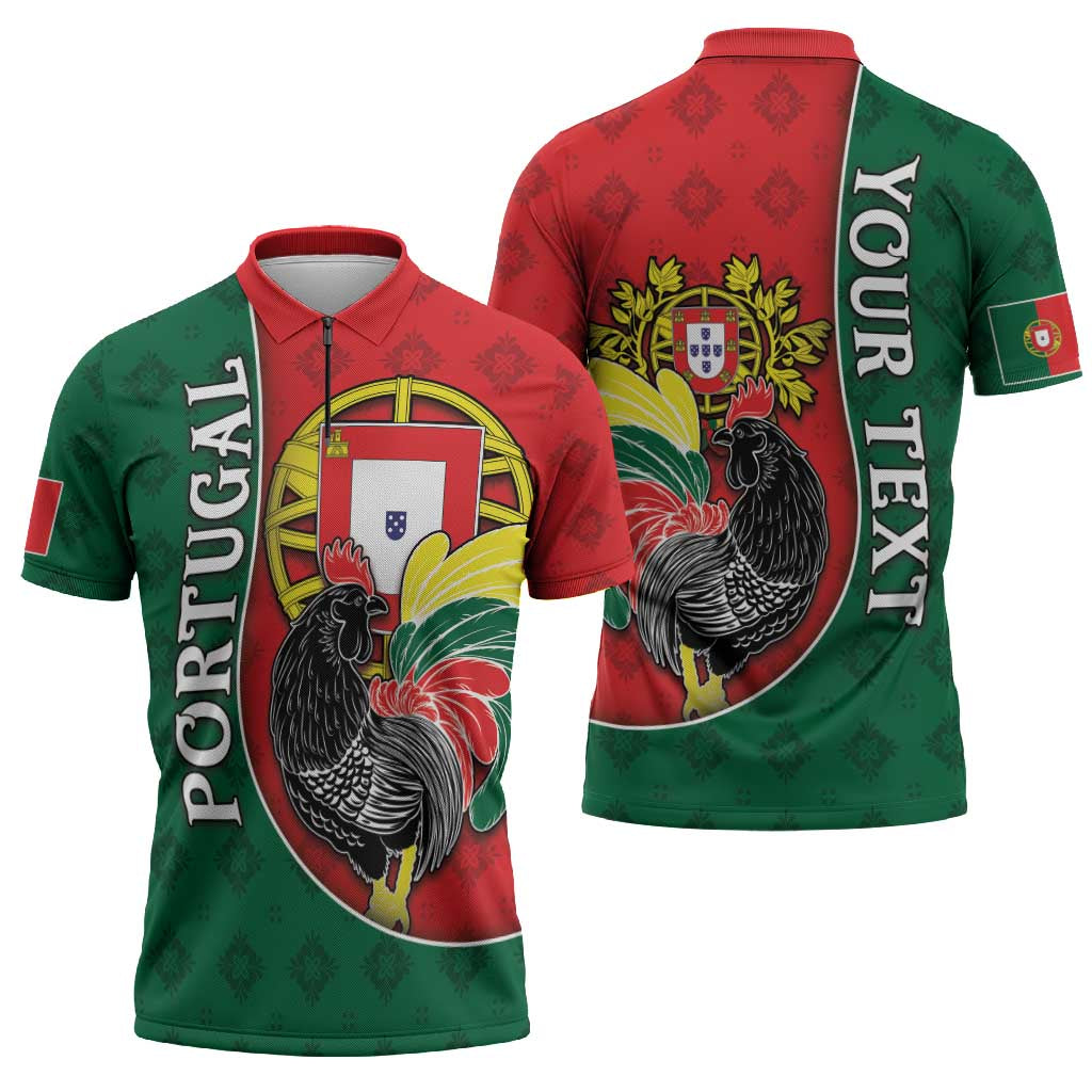 Personalized Portugal Zipper Polo Shirt Rooster With Coat Of Arms - Wonder Print Shop