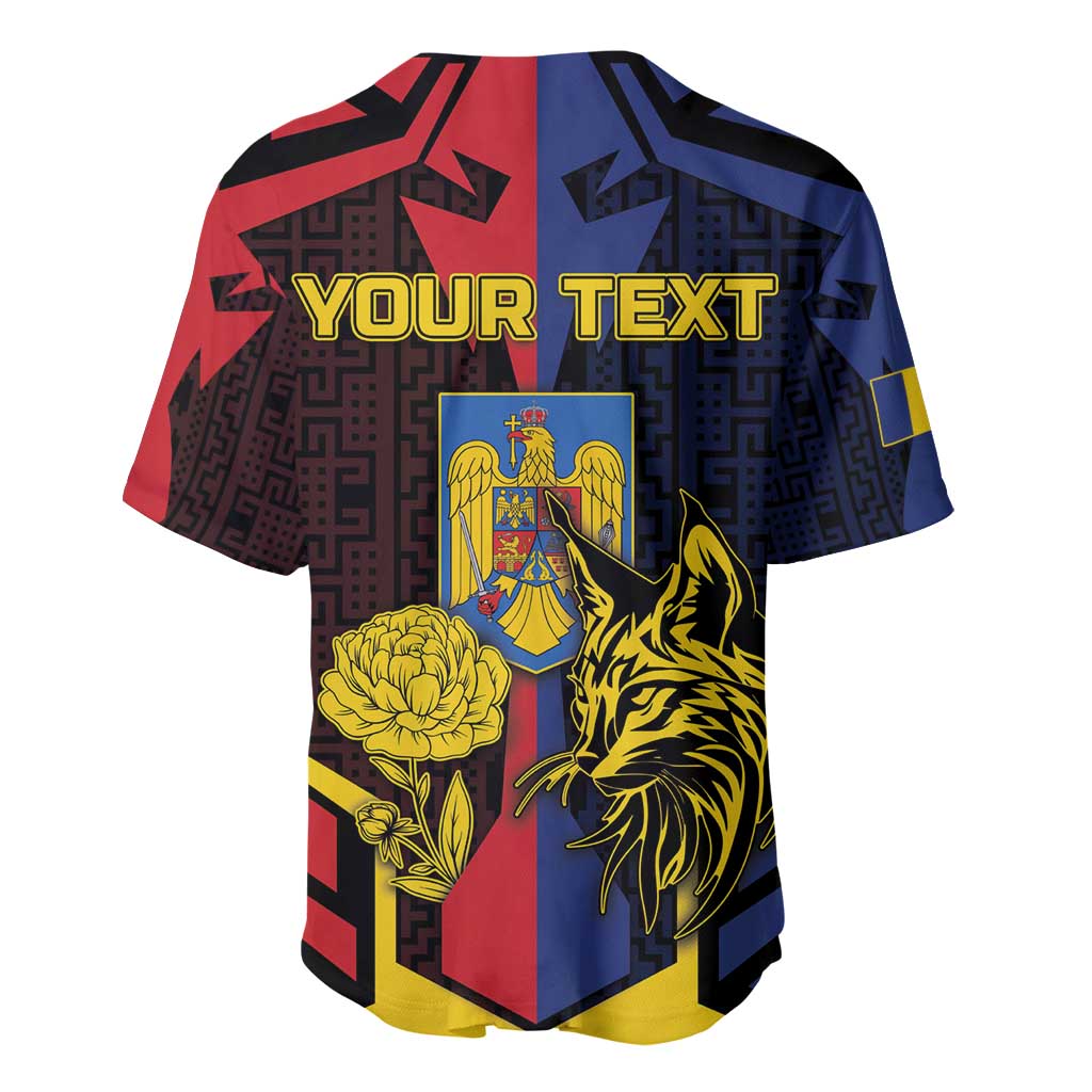 Personalized Romania Baseball Jersey The Eurasian Lynx With The Peony - Wonder Print Shop