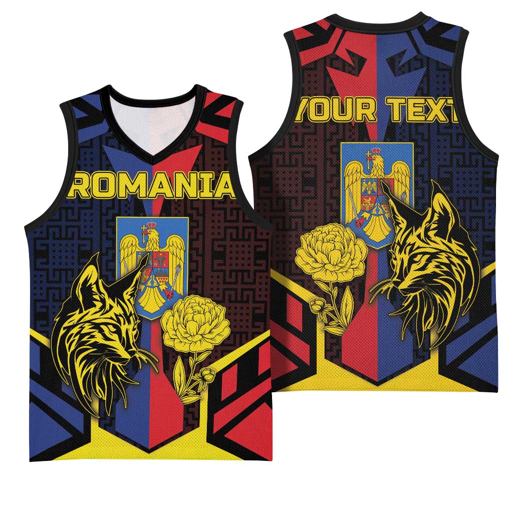 Personalized Romania Basketball Jersey The Eurasian Lynx With The Peony - Wonder Print Shop