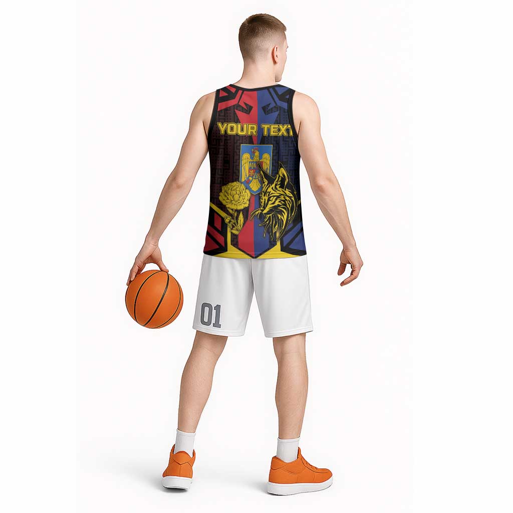 Personalized Romania Basketball Jersey The Eurasian Lynx With The Peony - Wonder Print Shop