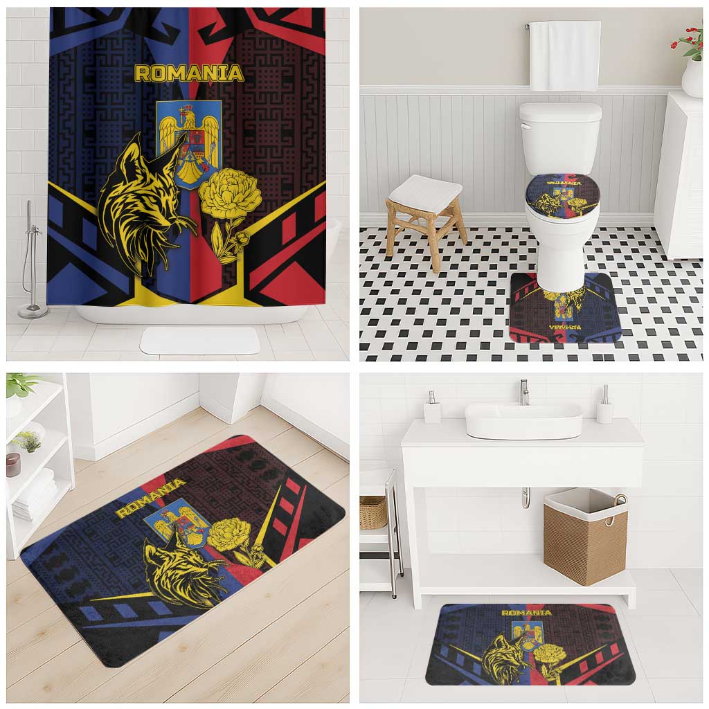 Romania Bathroom Set The Eurasian Lynx With The Peony - Wonder Print Shop