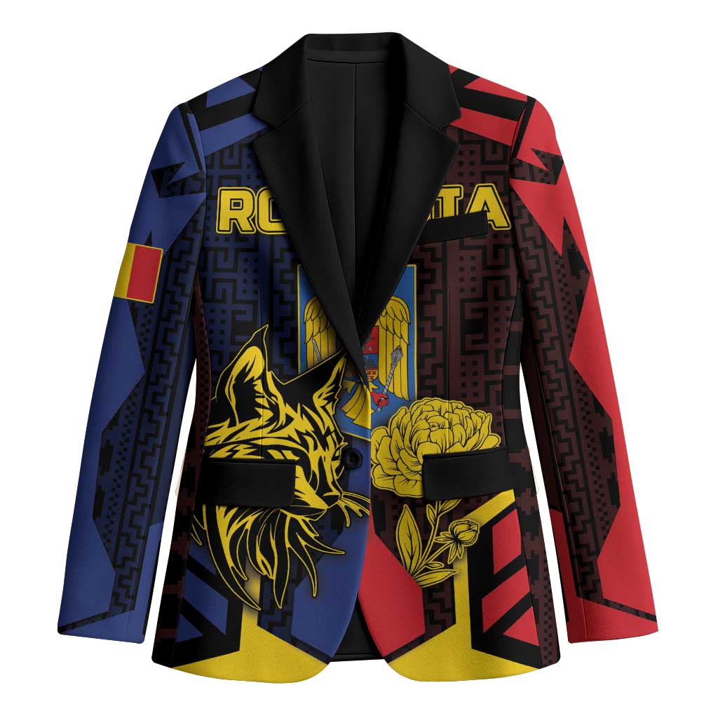 Personalized Romania Blazer The Eurasian Lynx With The Peony - Wonder Print Shop