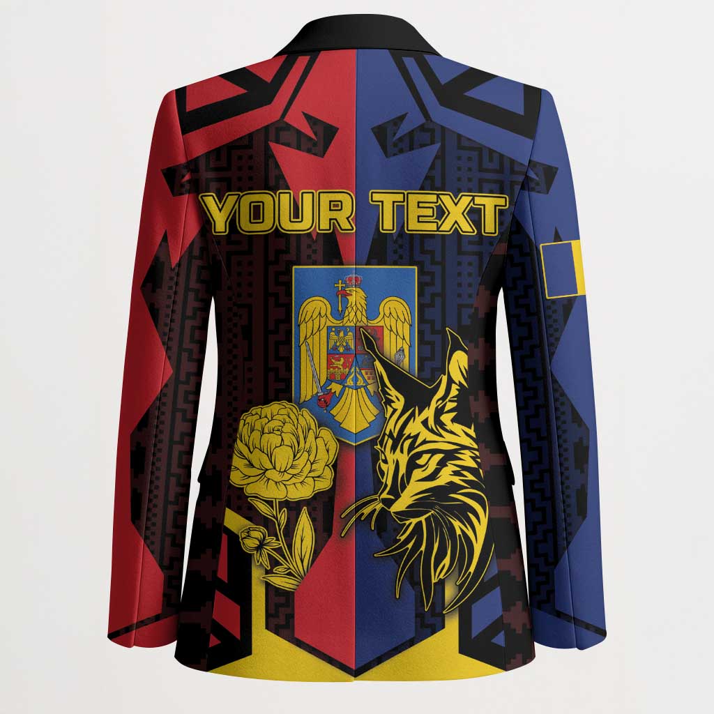 Personalized Romania Blazer The Eurasian Lynx With The Peony - Wonder Print Shop