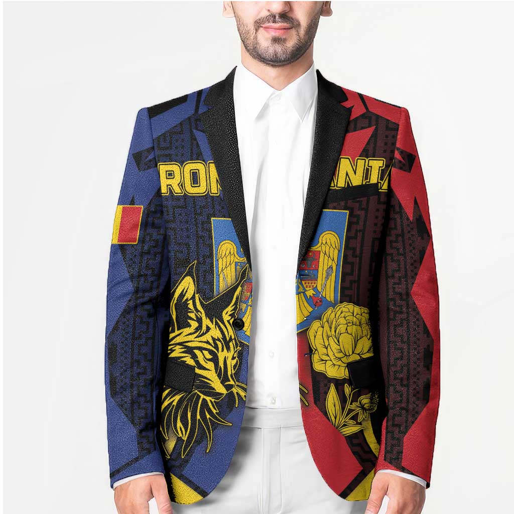 Personalized Romania Blazer The Eurasian Lynx With The Peony - Wonder Print Shop