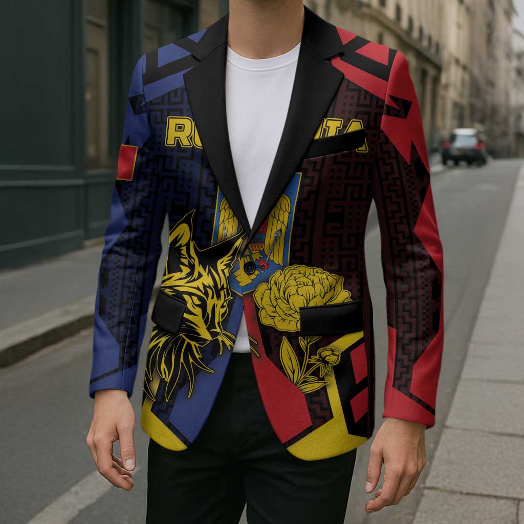 Personalized Romania Blazer The Eurasian Lynx With The Peony - Wonder Print Shop