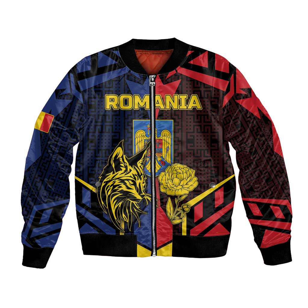 Personalized Romania Bomber Jacket The Eurasian Lynx With The Peony - Wonder Print Shop