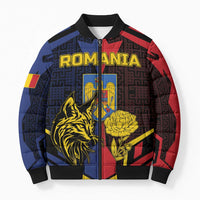 Personalized Romania Bomber Puffer Jacket The Eurasian Lynx With The Peony - Wonder Print Shop