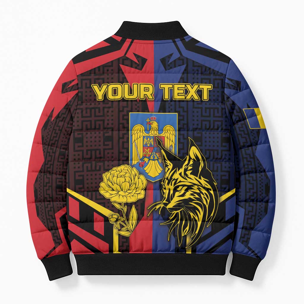 Personalized Romania Bomber Puffer Jacket The Eurasian Lynx With The Peony - Wonder Print Shop