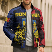 Personalized Romania Bomber Puffer Jacket The Eurasian Lynx With The Peony - Wonder Print Shop