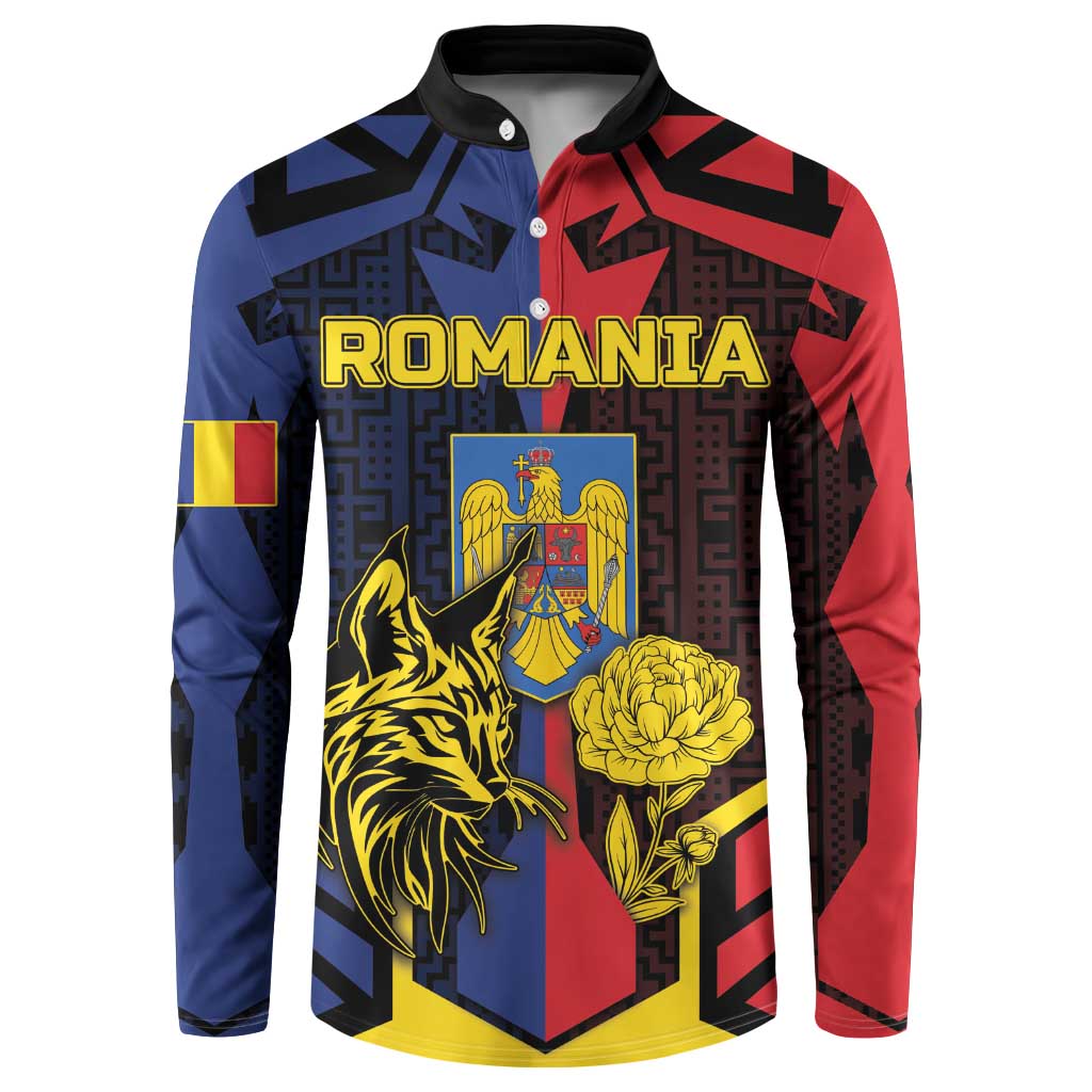 Personalized Romania Button Sweatshirt The Eurasian Lynx With The Peony - Wonder Print Shop