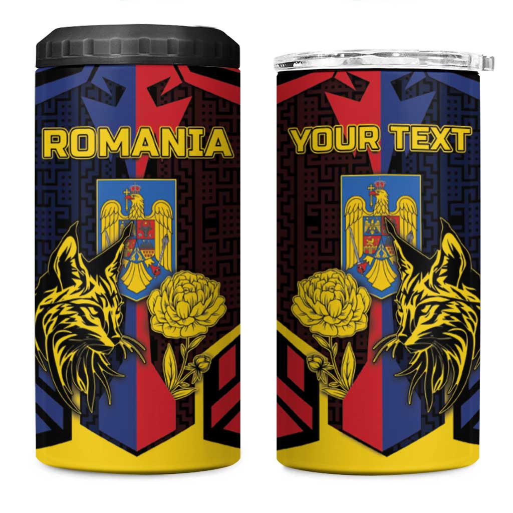 Personalized Romania 4 in 1 Can Cooler Tumbler The Eurasian Lynx With The Peony - Wonder Print Shop
