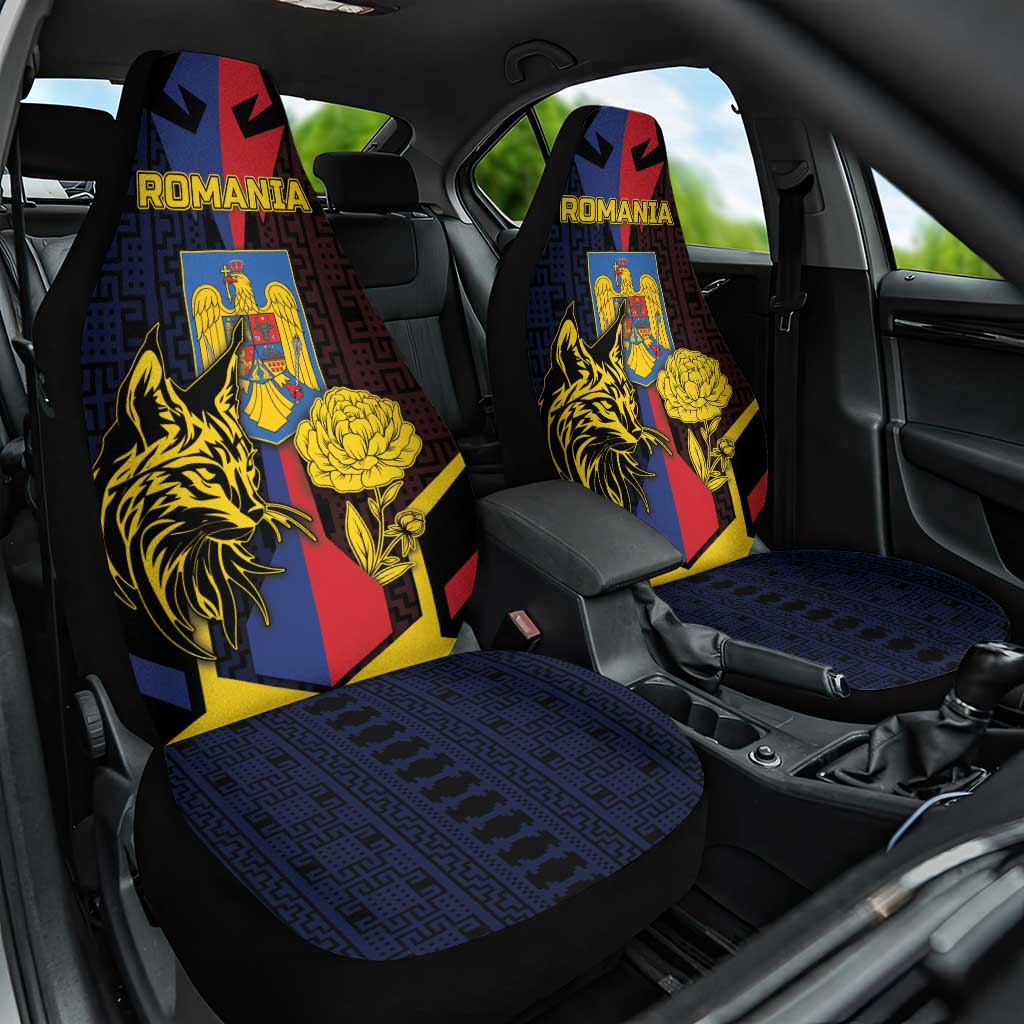 Romania Car Seat Cover The Eurasian Lynx With The Peony - Wonder Print Shop
