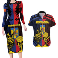 Personalized Romania Couples Matching Long Sleeve Bodycon Dress and Hawaiian Shirt The Eurasian Lynx With The Peony - Wonder Print Shop