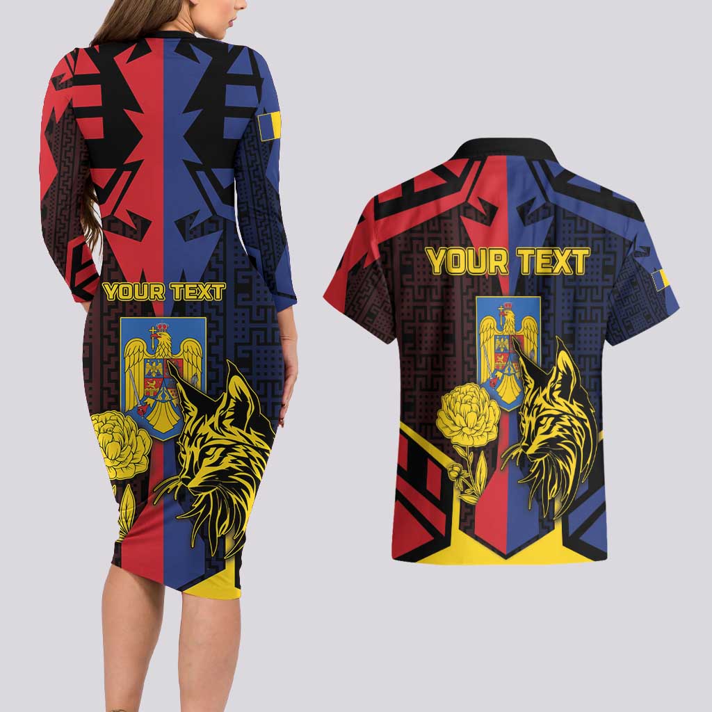 Personalized Romania Couples Matching Long Sleeve Bodycon Dress and Hawaiian Shirt The Eurasian Lynx With The Peony - Wonder Print Shop