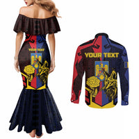 Personalized Romania Couples Matching Mermaid Dress and Long Sleeve Button Shirt The Eurasian Lynx With The Peony - Wonder Print Shop