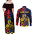 Personalized Romania Couples Matching Off Shoulder Maxi Dress and Long Sleeve Button Shirt The Eurasian Lynx With The Peony - Wonder Print Shop