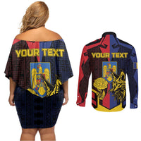 Personalized Romania Couples Matching Off Shoulder Short Dress and Long Sleeve Button Shirt The Eurasian Lynx With The Peony - Wonder Print Shop