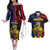 Personalized Romania Couples Matching Off The Shoulder Long Sleeve Dress and Hawaiian Shirt The Eurasian Lynx With The Peony - Wonder Print Shop